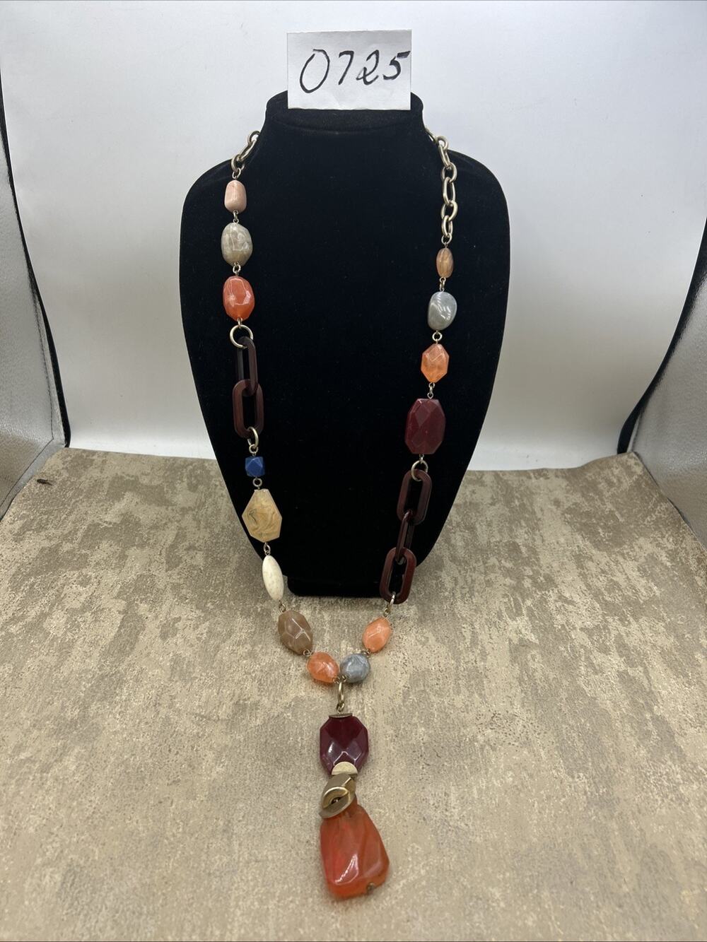 Chicos Silvertone Chain Multicolored Faux Stone Necklace